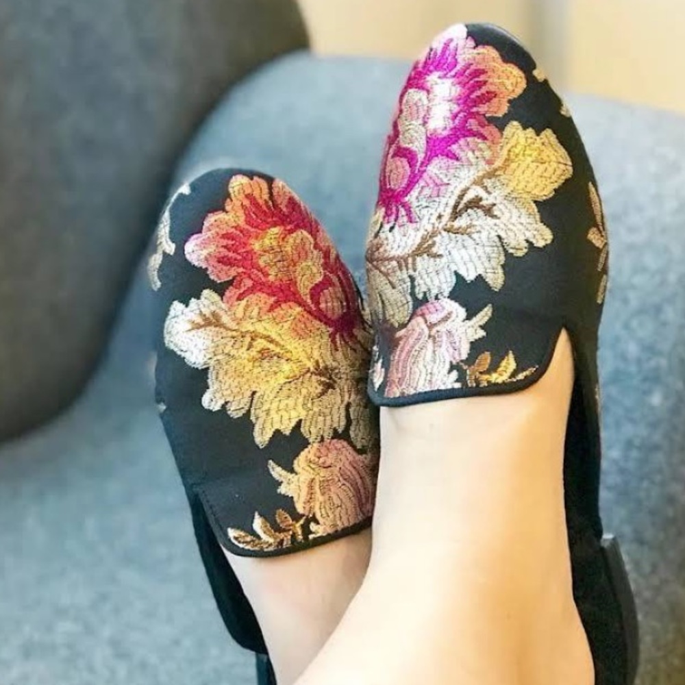 Birdies Black and Pink Embroidered Mules - Picture 2 of 8